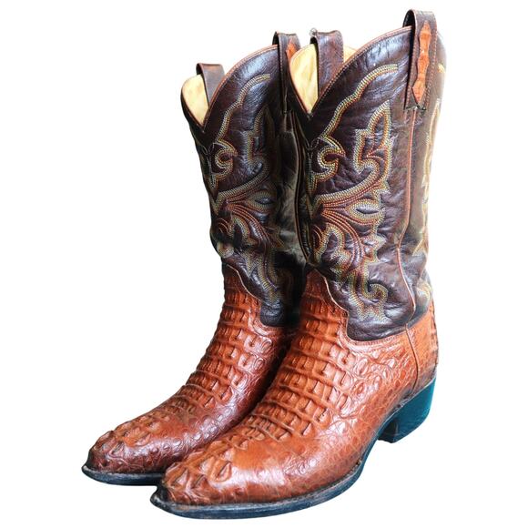 Vintage 60s 70s SAFARI Exotic Leather Crocodile Cowboy Boots Men 9 EE Extra Wide - Picture 2 of 10